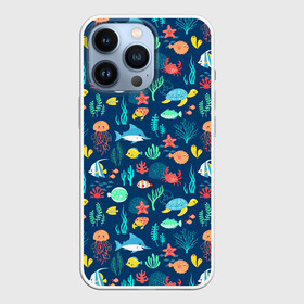 Чехол для iPhone 13 Pro с принтом Морские жители в Екатеринбурге,  |  | водоросли | звезды | кораллы | крабы | медузы | море | паттерны | рыбы | черепахи