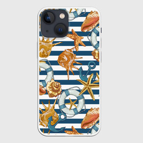 Чехол для iPhone 13 mini с принтом Тельняшка в Екатеринбурге,  |  | звезды | море | морские | паттерны | ракушки | рапаны | тельняшка | якоря