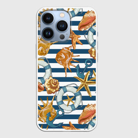 Чехол для iPhone 13 Pro с принтом Тельняшка в Екатеринбурге,  |  | звезды | море | морские | паттерны | ракушки | рапаны | тельняшка | якоря