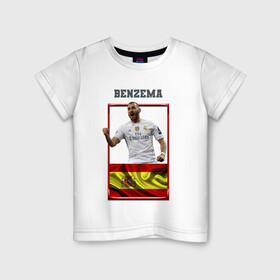Детская футболка хлопок с принтом Карим Бензема (Реал Мадрид) в Екатеринбурге, 100% хлопок | круглый вырез горловины, полуприлегающий силуэт, длина до линии бедер | karim benzema | карим бензема | реал мадрид | флаг испании | футболист | футбольная форма