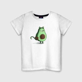 Детская футболка хлопок с принтом Авокадо кот идет на работу в Екатеринбурге, 100% хлопок | круглый вырез горловины, полуприлегающий силуэт, длина до линии бедер | Тематика изображения на принте: avocado | cat | авокадо | кот | рисунок