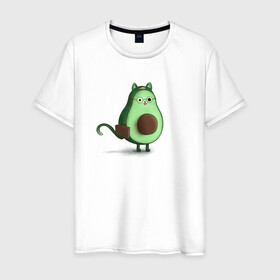 Мужская футболка хлопок с принтом Авокадо кот идет на работу в Екатеринбурге, 100% хлопок | прямой крой, круглый вырез горловины, длина до линии бедер, слегка спущенное плечо. | avocado | cat | авокадо | кот | рисунок