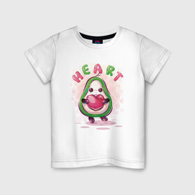 Детская футболка хлопок с принтом Авокадо с сердцем в Екатеринбурге, 100% хлопок | круглый вырез горловины, полуприлегающий силуэт, длина до линии бедер | avocado | cute | dream | fruit | heart | авокадо | милый | музыка | сердечко | сердце | фрукт