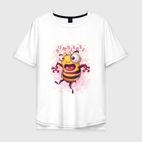 Мужская футболка хлопок Oversize с принтом Смешной шмель в Екатеринбурге, 100% хлопок | свободный крой, круглый ворот, “спинка” длиннее передней части | bumblebee | cute | бамблби | кавай | милый | насекомое | шмеленок | шмель
