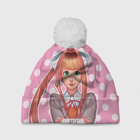 Шапка 3D c помпоном с принтом Monika Pop Art в Екатеринбурге, 100% полиэстер | универсальный размер, печать по всей поверхности изделия | Тематика изображения на принте: anime | game | games | monika | natsuki | sayori | yuri | аниме | визуальный роман | доки доки | игра | игры | литературный клуб | моника | нацуки | саёри | юри