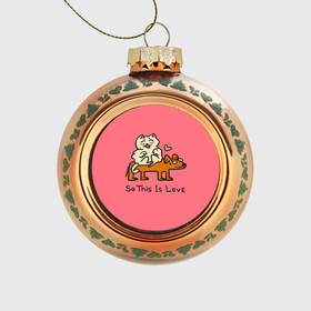 Стеклянный ёлочный шар с принтом собачка и котик в Екатеринбурге, Стекло | Диаметр: 80 мм | Тематика изображения на принте: животные | кот | любовь | милота | собака
