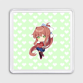 Магнит 55*55 с принтом Chibi Monika в Екатеринбурге, Пластик | Размер: 65*65 мм; Размер печати: 55*55 мм | Тематика изображения на принте: ddlc | doki doki literature club | monika | моника