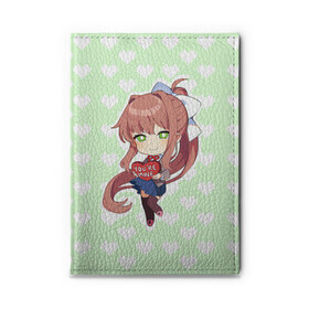 Обложка для автодокументов с принтом Chibi Monika в Екатеринбурге, натуральная кожа |  размер 19,9*13 см; внутри 4 больших “конверта” для документов и один маленький отдел — туда идеально встанут права | Тематика изображения на принте: ddlc | doki doki literature club | monika | моника