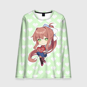 Мужской лонгслив 3D с принтом Chibi Monika в Екатеринбурге, 100% полиэстер | длинные рукава, круглый вырез горловины, полуприлегающий силуэт | ddlc | doki doki literature club | monika | моника