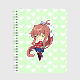 Тетрадь с принтом Chibi Monika в Екатеринбурге, 100% бумага | 48 листов, плотность листов — 60 г/м2, плотность картонной обложки — 250 г/м2. Листы скреплены сбоку удобной пружинной спиралью. Уголки страниц и обложки скругленные. Цвет линий — светло-серый
 | ddlc | doki doki literature club | monika | моника