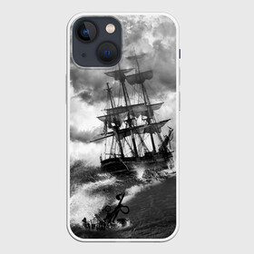 Чехол для iPhone 13 mini с принтом Парусник в Екатеринбурге,  |  | живопись | корабль | море | парусник | старинный | шторм