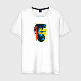 Мужская футболка хлопок с принтом Лионель Месси в Екатеринбурге, 100% хлопок | прямой крой, круглый вырез горловины, длина до линии бедер, слегка спущенное плечо. | barcelona | football | барселона | известная личность | футбол | футболист