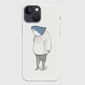 Чехол для iPhone 13 mini с принтом акула в свитере в Екатеринбурге,  |  | ocean | sea | sea animal | акула | арт | графика | море | океан | рисунок | свитер