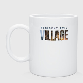 Кружка керамическая с принтом Resident Evil 8 Village Logo в Екатеринбурге, керамика | объем — 330 мл, диаметр — 80 мм. Принт наносится на бока кружки, можно сделать два разных изображения | Тематика изображения на принте: 8 | dimitresku | games | horror | new | resident evil | umbrella | vampire | village | вампир | деревня | димитреску | игра | лого | надпись | обитель зла | резидент | хоррор | эвил