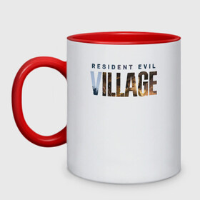 Кружка двухцветная с принтом Resident Evil 8 Village Logo в Екатеринбурге, керамика | объем — 330 мл, диаметр — 80 мм. Цветная ручка и кайма сверху, в некоторых цветах — вся внутренняя часть | Тематика изображения на принте: 8 | dimitresku | games | horror | new | resident evil | umbrella | vampire | village | вампир | деревня | димитреску | игра | лого | надпись | обитель зла | резидент | хоррор | эвил