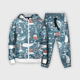 Детский костюм 3D с принтом Море и его жители в Екатеринбурге,  |  | киты | кораллы | маяк | море | морская тема | морские символы | паттерн | чайка