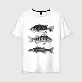 Женская футболка хлопок Oversize с принтом караси в Екатеринбурге, 100% хлопок | свободный крой, круглый ворот, спущенный рукав, длина до линии бедер
 | ocean | sea | sea animal | графика | карась | море | океан | река | рисунок рыбы | рыба | рыбалка