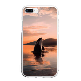 Чехол для iPhone 7Plus/8 Plus матовый с принтом касатки на закате в Екатеринбурге, Силикон | Область печати: задняя сторона чехла, без боковых панелей | ocean | orca | sea | sea animal | дельфин | закат | касатка | кит | море | океан | рисунок кита