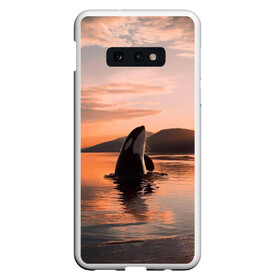 Чехол для Samsung S10E с принтом касатки на закате в Екатеринбурге, Силикон | Область печати: задняя сторона чехла, без боковых панелей | ocean | orca | sea | sea animal | дельфин | закат | касатка | кит | море | океан | рисунок кита