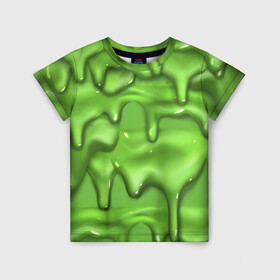 Детская футболка 3D с принтом Green Slime в Екатеринбурге, 100% гипоаллергенный полиэфир | прямой крой, круглый вырез горловины, длина до линии бедер, чуть спущенное плечо, ткань немного тянется | drips | green | slime | желе | зелёный | слайм