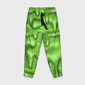 Детские брюки 3D с принтом Green Slime в Екатеринбурге, 100% полиэстер | манжеты по низу, эластичный пояс регулируется шнурком, по бокам два кармана без застежек, внутренняя часть кармана из мелкой сетки | drips | green | slime | желе | зелёный | слайм