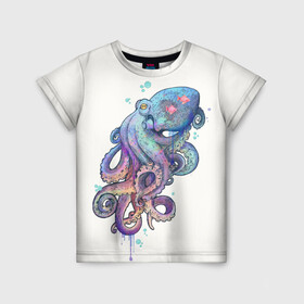 Детская футболка 3D с принтом Осьминог яркий в Екатеринбурге, 100% гипоаллергенный полиэфир | прямой крой, круглый вырез горловины, длина до линии бедер, чуть спущенное плечо, ткань немного тянется | морские животные | морские обитатели | осьминог | осьминог яркий
