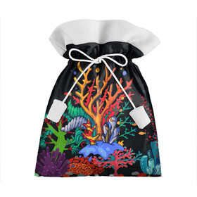 Подарочный 3D мешок с принтом Морской пейзаж в Екатеринбурге, 100% полиэстер | Размер: 29*39 см | Тематика изображения на принте: кораллы | море | морская тема | морские символы | морской пейзаж | ракушка | рыбы