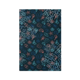 Обложка для паспорта матовая кожа с принтом Ракушки в Екатеринбурге, натуральная матовая кожа | размер 19,3 х 13,7 см; прозрачные пластиковые крепления | кораллы | море | морская тема | морские раковины | морские символы | ракушка