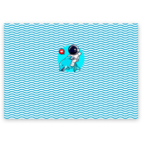 Поздравительная открытка с принтом Любовь море космос в Екатеринбурге, 100% бумага | плотность бумаги 280 г/м2, матовая, на обратной стороне линовка и место для марки
 | Тематика изображения на принте: волны | дельфин | космонавт | любовь | море | морская волна