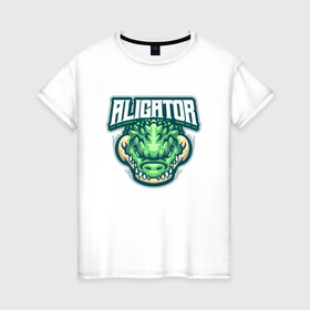 Женская футболка хлопок с принтом Aligator в Екатеринбурге, 100% хлопок | прямой крой, круглый вырез горловины, длина до линии бедер, слегка спущенное плечо | alligator | crocodile | reptile | аллигатор | крокодил
