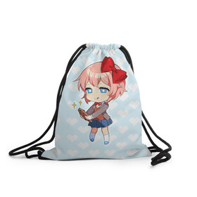 Рюкзак-мешок 3D с принтом Chibi Sayori в Екатеринбурге, 100% полиэстер | плотность ткани — 200 г/м2, размер — 35 х 45 см; лямки — толстые шнурки, застежка на шнуровке, без карманов и подкладки | Тематика изображения на принте: ddlc | doki doki literature club | sayori | саёри | сайори