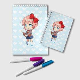 Блокнот с принтом Chibi Sayori в Екатеринбурге, 100% бумага | 48 листов, плотность листов — 60 г/м2, плотность картонной обложки — 250 г/м2. Листы скреплены удобной пружинной спиралью. Цвет линий — светло-серый
 | Тематика изображения на принте: ddlc | doki doki literature club | sayori | саёри | сайори