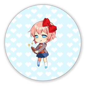 Коврик для мышки круглый с принтом Chibi Sayori в Екатеринбурге, резина и полиэстер | круглая форма, изображение наносится на всю лицевую часть | Тематика изображения на принте: ddlc | doki doki literature club | sayori | саёри | сайори