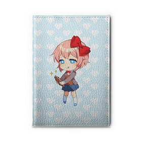 Обложка для автодокументов с принтом Chibi Sayori в Екатеринбурге, натуральная кожа |  размер 19,9*13 см; внутри 4 больших “конверта” для документов и один маленький отдел — туда идеально встанут права | Тематика изображения на принте: ddlc | doki doki literature club | sayori | саёри | сайори