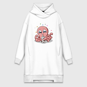 Платье-худи хлопок с принтом Милый Осьминог в Екатеринбурге,  |  | cute | octopus | милый | осьминог | осьминожка | тентакли