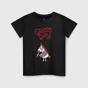 Детская футболка хлопок с принтом Green Day Unicorn в Екатеринбурге, 100% хлопок | круглый вырез горловины, полуприлегающий силуэт, длина до линии бедер | billie joe armstrong | green day | punk | rock | unicorn | билли джо | грин дей | панк | рок