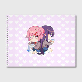 Альбом для рисования с принтом Chibi Natsuki and Yuri в Екатеринбурге, 100% бумага
 | матовая бумага, плотность 200 мг. | Тематика изображения на принте: ddlc | doki doki literature club | natsuki | yuri | натсуки | нацуки | юри