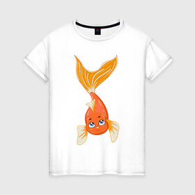 Женская футболка хлопок с принтом Золотая рыбка в Екатеринбурге, 100% хлопок | прямой крой, круглый вырез горловины, длина до линии бедер, слегка спущенное плечо | fish | желание | золотая | золотая рыбка | море | океан | рыба | рыбка