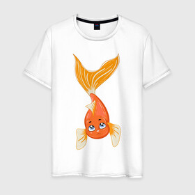 Мужская футболка хлопок с принтом Золотая рыбка в Екатеринбурге, 100% хлопок | прямой крой, круглый вырез горловины, длина до линии бедер, слегка спущенное плечо. | fish | желание | золотая | золотая рыбка | море | океан | рыба | рыбка