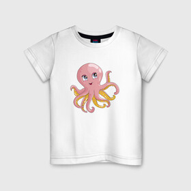 Детская футболка хлопок с принтом Осьминожка в Екатеринбурге, 100% хлопок | круглый вырез горловины, полуприлегающий силуэт, длина до линии бедер | cute | octopus | милый | осьминог | осьминожка | тентакли