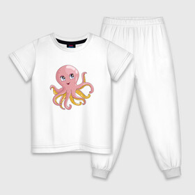 Детская пижама хлопок с принтом Осьминожка в Екатеринбурге, 100% хлопок |  брюки и футболка прямого кроя, без карманов, на брюках мягкая резинка на поясе и по низу штанин
 | Тематика изображения на принте: cute | octopus | милый | осьминог | осьминожка | тентакли