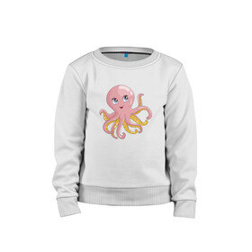 Детский свитшот хлопок с принтом Осьминожка в Екатеринбурге, 100% хлопок | круглый вырез горловины, эластичные манжеты, пояс и воротник | Тематика изображения на принте: cute | octopus | милый | осьминог | осьминожка | тентакли