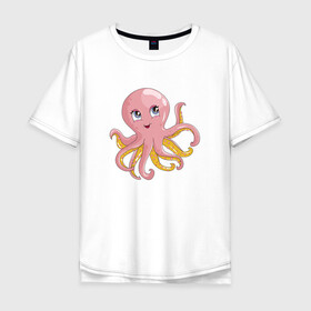Мужская футболка хлопок Oversize с принтом Осьминожка в Екатеринбурге, 100% хлопок | свободный крой, круглый ворот, “спинка” длиннее передней части | cute | octopus | милый | осьминог | осьминожка | тентакли