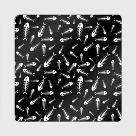 Магнит виниловый Квадрат с принтом Скелеты рыб в Екатеринбурге, полимерный материал с магнитным слоем | размер 9*9 см, закругленные углы | fish | кости | паттерн | рыба | рыбы | с скелетом рыбы | скелет