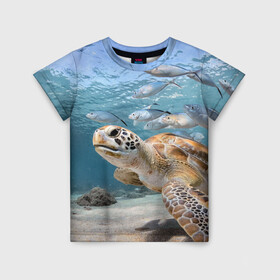 Детская футболка 3D с принтом Морская черепаха в Екатеринбурге, 100% гипоаллергенный полиэфир | прямой крой, круглый вырез горловины, длина до линии бедер, чуть спущенное плечо, ткань немного тянется | море | морская | океан | подводный мир | рыбы | черепаха