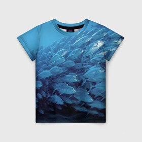 Детская футболка 3D с принтом Морские рыбы в Екатеринбурге, 100% гипоаллергенный полиэфир | прямой крой, круглый вырез горловины, длина до линии бедер, чуть спущенное плечо, ткань немного тянется | косяк | море | океан | подводный мир | рыбки | рыбы