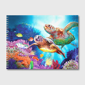 Альбом для рисования с принтом Морские черепахи в Екатеринбурге, 100% бумага
 | матовая бумага, плотность 200 мг. | Тематика изображения на принте: коралловые | море | морские | океан | подводный мир | рифы | рыбки | рыбы | черепахи