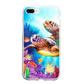 Чехол для iPhone 7Plus/8 Plus матовый с принтом Морские черепахи в Екатеринбурге, Силикон | Область печати: задняя сторона чехла, без боковых панелей | коралловые | море | морские | океан | подводный мир | рифы | рыбки | рыбы | черепахи