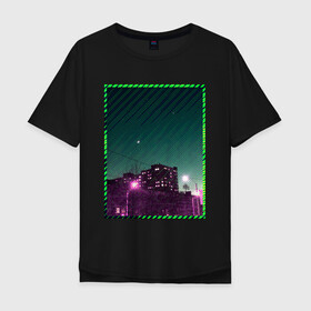 Мужская футболка хлопок Oversize с принтом Ночной город в Екатеринбурге, 100% хлопок | свободный крой, круглый ворот, “спинка” длиннее передней части | city | light | moon | neon | night | stripes | город | месяц | неон | ночь | полосы | фонари
