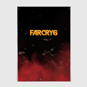 Постер с принтом Far Cry 6 в Екатеринбурге, 100% бумага
 | бумага, плотность 150 мг. Матовая, но за счет высокого коэффициента гладкости имеет небольшой блеск и дает на свету блики, но в отличии от глянцевой бумаги не покрыта лаком | far cry 6 | дым | игра | лого | надпись | частицы
